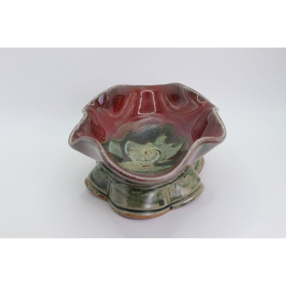 Pottery Bowl Red | Pottery Bowl Green| Wheel Thrown Whimsical Design | 8" - Picture 4 of 11